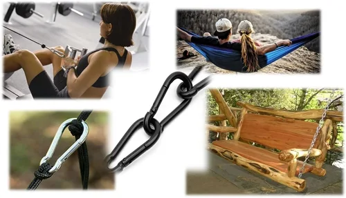 Vista 9 de Mosquetones Bushcraft de Servicio Pesado Galvanizados en Zinc Negro y Plateado con Resorte y Clip de Enganche Rápido, Capacidad de Carga 200-500 lb