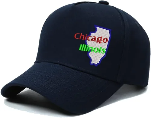 Vista 6 de Chicago Lllinois Gorras De Béisbol Bordadas Personalizadas Sombrero Deportes A Aire Libre