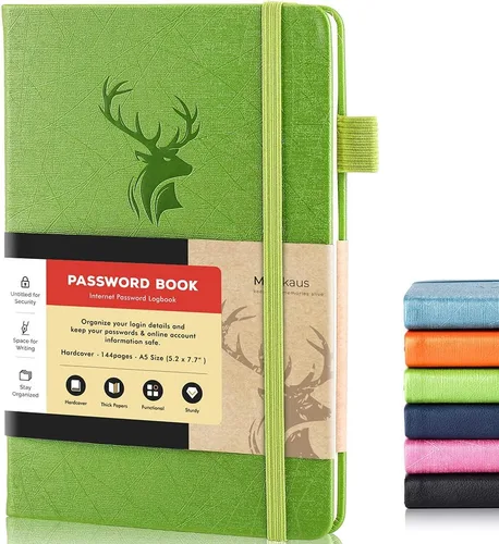 Vista 21 de molekaus Libro de contraseñas con pestañas alfabéticas, pequeño guardián de contraseñas con espacio adicional para cambiar la contraseña. Cuaderno