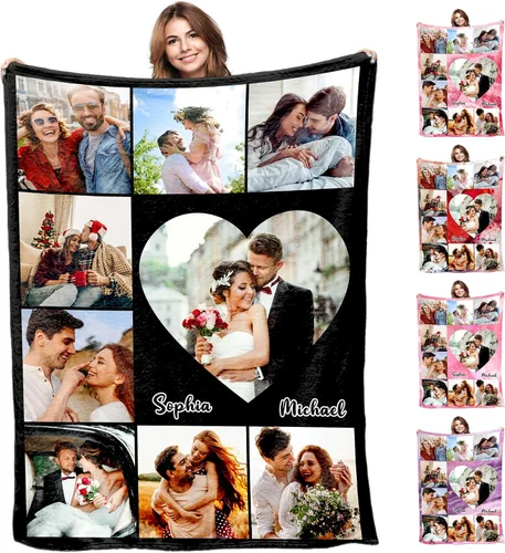 Vista 16 de Manta personalizada con imagen, tu texto aquí, 10 fotos, mantas de imágenes personalizadas para adultos, familia, papá, mamá, parejas, manta