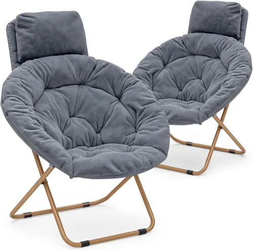 Vista 18 de MoNiBloom Silla redonda plegable de piel sintética con reposacabezas extraíble para adultos, marco de metal, de gran tamaño, cómoda, suave