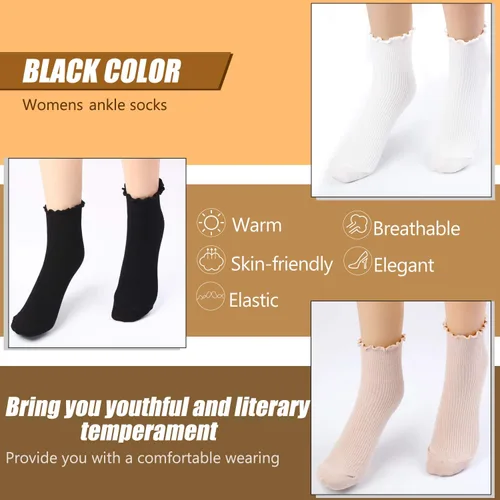 Vista 3 de SATINIOR Calcetines de tobillo para mujer, con volantes, de encaje, con borde de lechuga, 6 pares