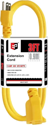 Vista 51 de EP 50 Ft Heavy Duty Outdoor Extension Cord, 12/3 SJTW Black 3-Prong Negro