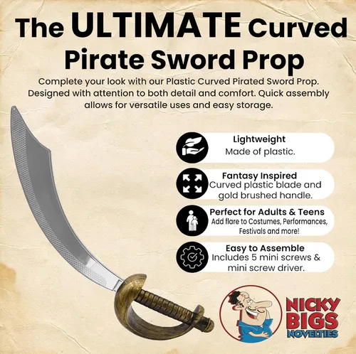 Vista 2 de Nicky Bigs Novelties Disfraz de arma pirata de plástico de lujo, diseño de bucanero