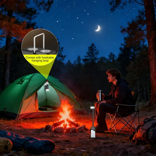 Vista 3 de Luces de tienda de campaña para camping, impermeables, recargables, 5 modos, 180 de rotación, luces telescópicas para tienda de campaña