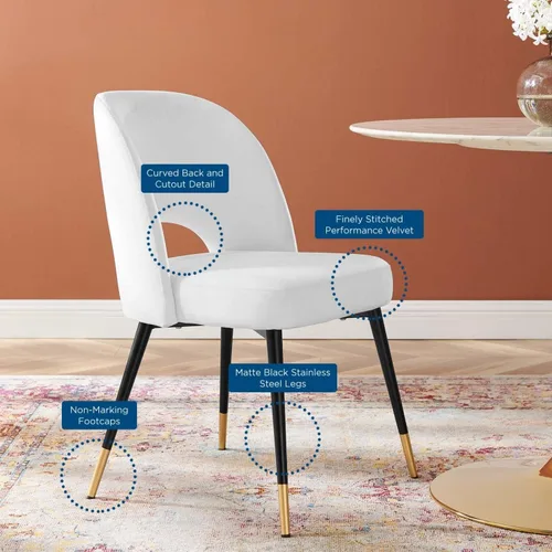 Vista 8 de Modway Rouse Performance - Silla de comedor de terciopelo en color blanco, 23 x 20 x 32