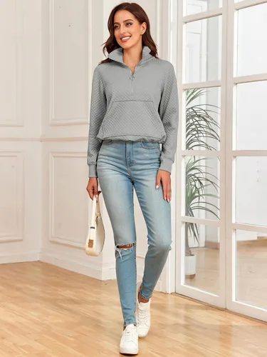Vista 8 de SENFURE Sudaderas con capucha para mujer, manga larga, cuello alto, camisetas atléticas