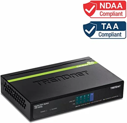 Vista 2 de TRENDnet Conmutador Gigabit PoE+ de 5 puertos, TPE-TG50g Presupuesto de energía de 31 W, capacidad de conmutación de 10 Gbps, divisor Ethernet
