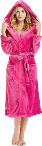 Vista 91 de HEARTNICE Bata de forro polar con capucha para mujer, bata de baño suave para mujer, bonito abrigo largo para casa