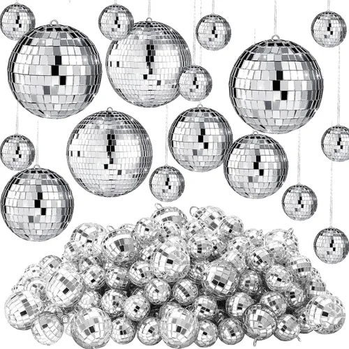 Vista 12 de 65 Piezas Bolas de Discoteca de Navidad Decoración Bolas de Discoteca Espejo Ornamento para Árbol de Navidad Tamaño Variado Bolas Plateadas