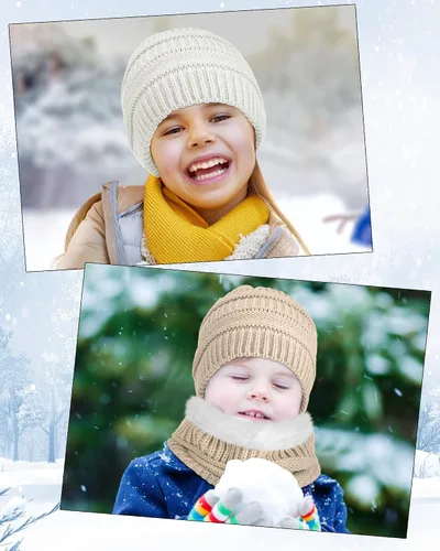 Vista 5 de Geyoga Gorro de invierno para niños y niñas, gorro de punto suave y cálido, 4 bufandas