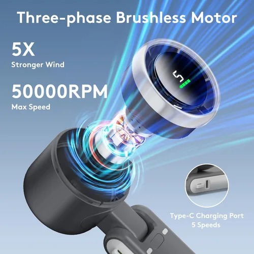 Vista 2 de Mini ventilador portátil de mano, potente ventilador turbo plegable de viento, batería de 10000 mAh y velocidad de 50000 RPM, ventilador personal