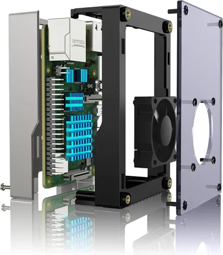 Vista 2 de Miuzei Funda para Raspberry Pi 4 con ventilador de 1.378 in, fuente de alimentación de 5 V 3 A, 4 disipadores de calor para Raspberry Pi 4 Modelo B