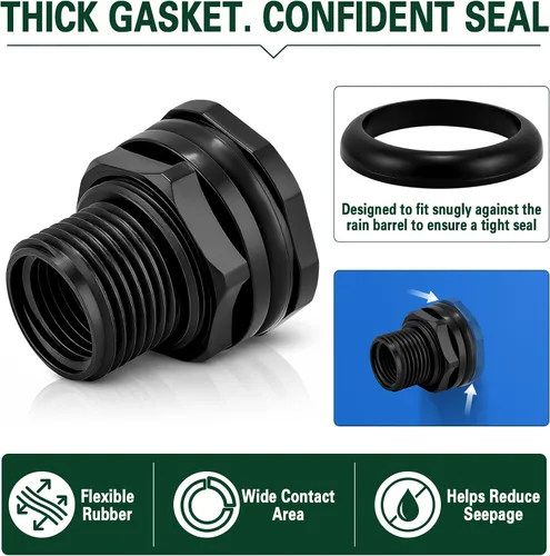 Vista 6 de Adaptador de mamparo, manguera de jardín roscada macho de 3/4 pulgadas GHT x 1/2 pulgada hembra NPT conector de tanque de agua de doble rosca