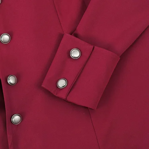 Vista 5 de Abrigo gótico medieval de esmoquin para mujer, gabardina, disfraz de rendimiento para Halloween (rojo, XXL), Rojo