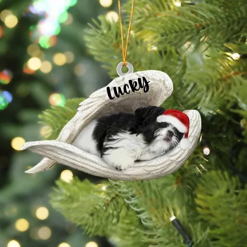 Vista 19 de America Bulldog Sleeping Angel Christmas - Adorno acrílico plano para perro, regalo conmemorativo para perro, adorno personalizado con nombre