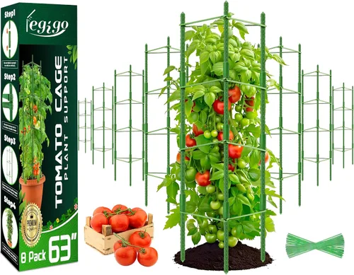 Vista 13 de Legigo Paquete de 2 jaulas de tomate para soporte de plantas de jardín, estacas de jardín de hasta 48 pulgadas, enrejado de tomate para plantas