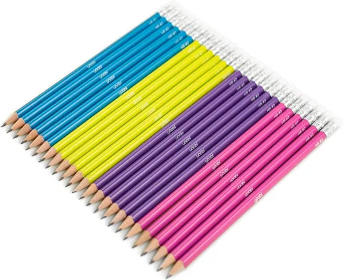 Vista 2 de Yoobi Lápices No. 2, preafilados en colores brillantes, rosa, morado, azul y amarillo, suministros escolares divertidos para niños, adolescentes