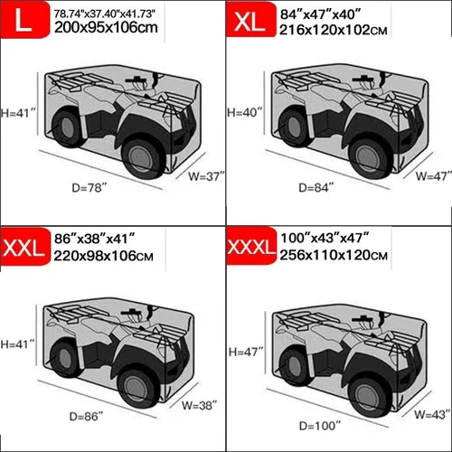 Vista 7 de J&C Cubierta para ATV, 78 x 37 x 41 pulgadas, cubierta impermeable para exteriores, cubierta de almacenamiento de 4 ruedas para protección UV