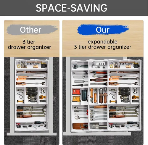 Vista 4 de Organizador de cajones inteligente de varios niveles, organizador de cajones de basura plegable ajustable para cocina, baño, oficina y dormitorio