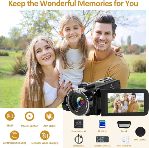 Vista 7 de Videocámara 1080P Videocámara Full HD 48MP Videocámara para YouTube Pantalla IPS de 3.0 pulgadas Cámara Vlogging Cámara 16X Grabadora de Video