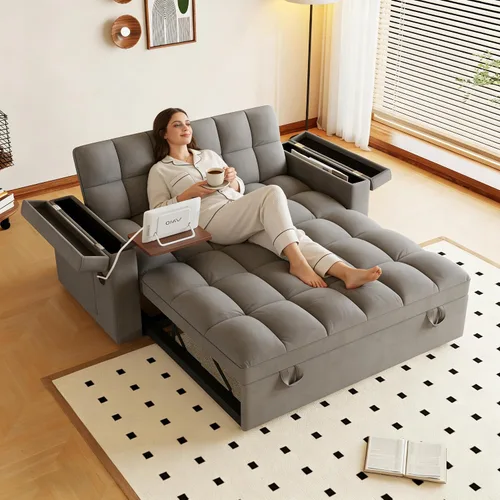 Vista 7 de KEIKI 65" 3-in-1 Sofa Bed, Folding Chenille Loveseat Sleeper with USB