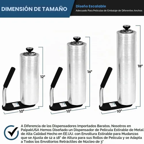 Vista 3 de PalPak300 - Dispensador de película elástica BackSAVER con mango extendido, envoltura de paletas de resistencia industrial, mango cómodo ProGrip