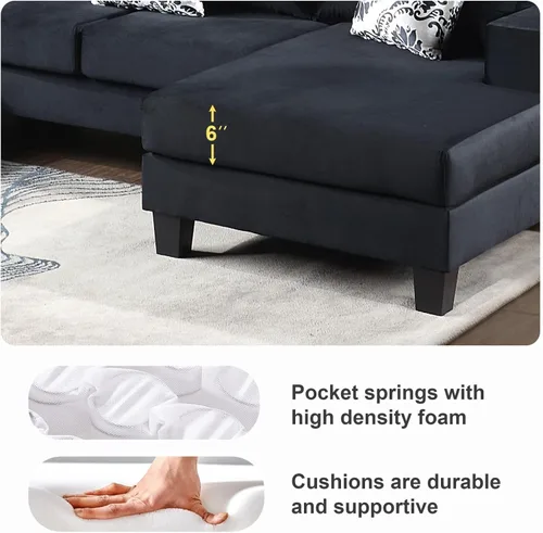 Vista 7 de KEVINSPACE Sofá seccional de 110 pulgadas, sofá en forma de U de 110 pulgadas, sofá de gran tamaño con respaldo cómodo tapizado con sillones dobles
