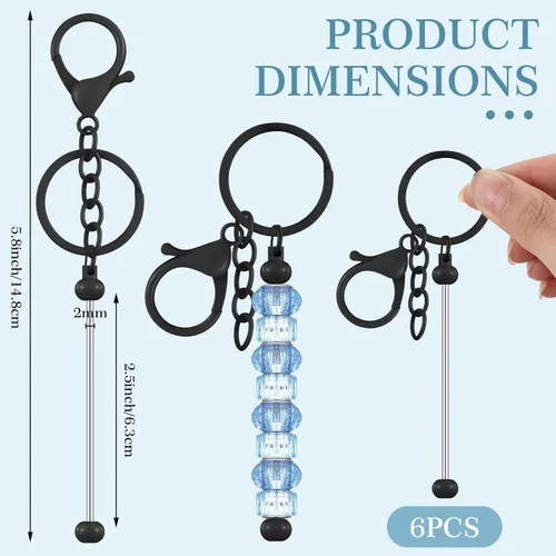 Vista 3 de Huwena 6 piezas de llaveros con cuentas, barras en blanco, llavero de cuentas de metal para colgante, manualidades, joyería, regalo