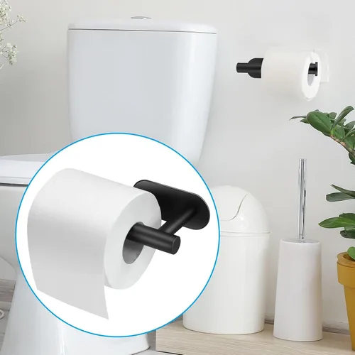 Vista 2 de Soporte para papel higiénico autoadhesivo, sin taladrar para baño, baño, baño, soporte de pared, acero inoxidable (negro)