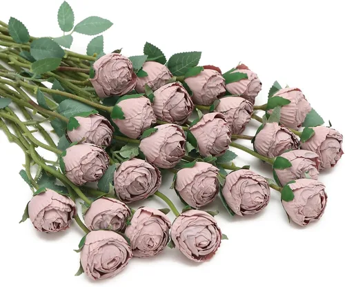 Vista 9 de DuHouse - 24 rosas artificiales vintage de seda falsa Naranja quemado