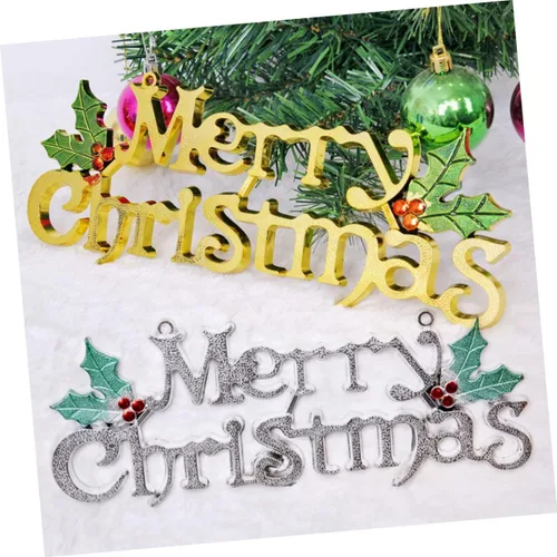 Vista 8 de ABOOFAN 12 unids Navidad carta puerta colgante placa árbol adornos puerta colgantes suministros colgantes colgantes señalización plástico