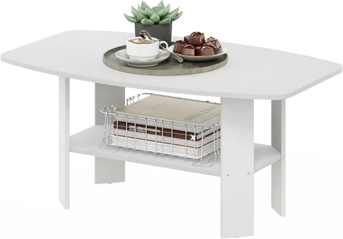 Vista 23 de Furinno Mesa de Café Básica, Mesa de Centro Moderna de 2 Niveles con Estante Abierto, Mesa Auxiliar de Fácil Montaje, para Sala de Estar