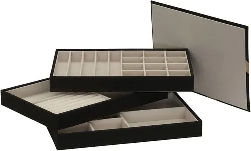 Vista 4 de Household Essentials Organizador de joyas negro apilables con tapa extraíble