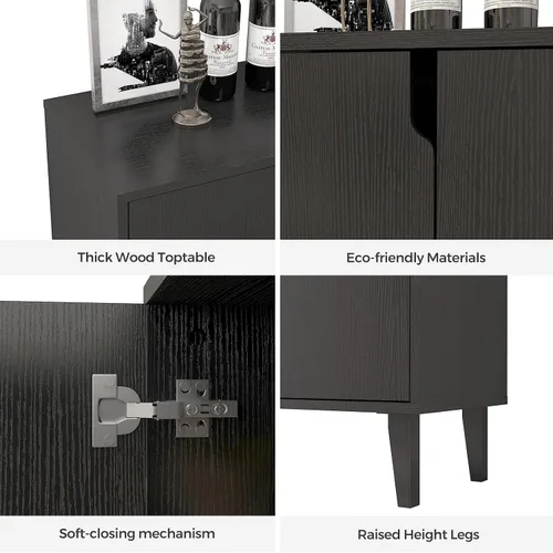 Vista 7 de Panana Gabinete de almacenamiento de 2 puertas para cocina, comedor, sala de estar, pasillo, oficina (negro)