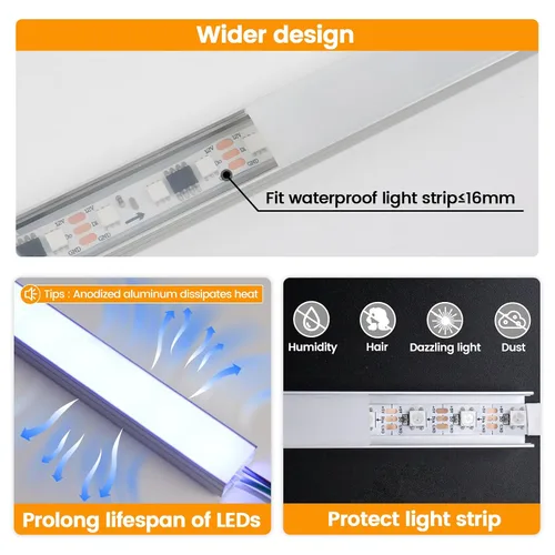 Vista 3 de Muzata Paquete de 10 tiras LED de aluminio plateado con cubierta blanca lechosa U102 WW 2M