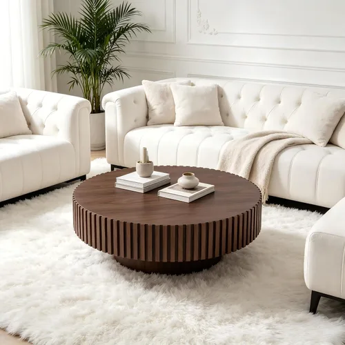 Vista 19 de Mesa de centro redonda de 39 pulgadas, patrón de imitación de mármol para sala de estar, pequeñas y modernas mesas de café bajas de piedra, centro