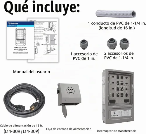 Vista 2 de Westinghouse - Kit de interruptor de transferencia de 30 amperios con 8 circuitos, compatible con generadores de hasta 7500 vatios