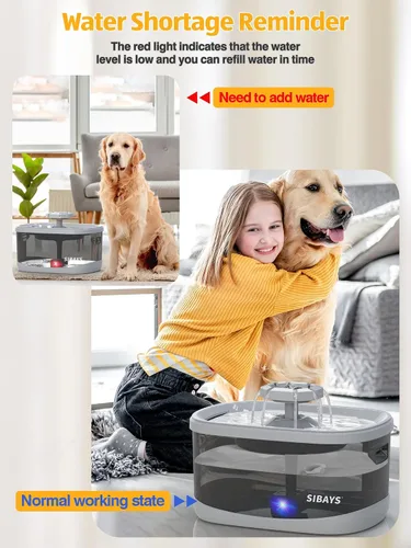 Vista 7 de SIBAYS Fuente de agua para perros grandes, 3 modos de flujo, fuente de agua grande para gatos, dispensador automático de agua para perros con filtro