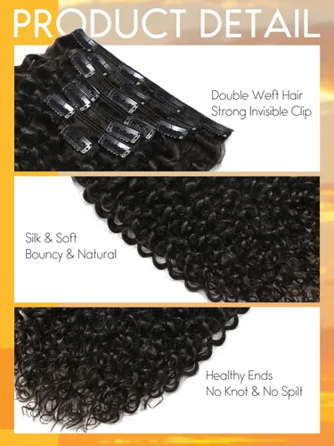 Vista 3 de Caliee - Extensiones de cabello rizado con clip 3B 3C Jerry, extensiones de clip de cabello rizado 14 pulgadas 1B color natural, extensiones