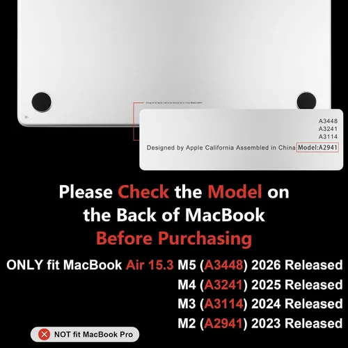 Vista 2 de Funda para MacBook Air M5/M4/M3/M2 de 15 pulgadas 2026 2025 2024 2023, compatible con el modelo (A3448/A3241/A3114/A2941), funda flexible para Peach