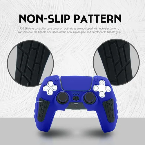 Vista 4 de ECHZOVE Funda de silicona para controlador PS5 (azul) – Cubierta de controlador de PS5 duradera y antideslizante con accesorios personalizables