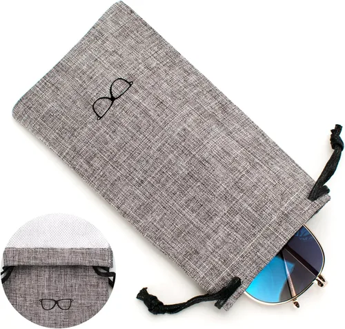 Vista 4 de Vemiss Estuche rígido para gafas con tela de lino, protector para lentes de sol, estuche grande para gafas