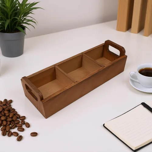 Vista 9 de Tea Bag Organizer, Pine Wood Storage Box with 3 Compartments and