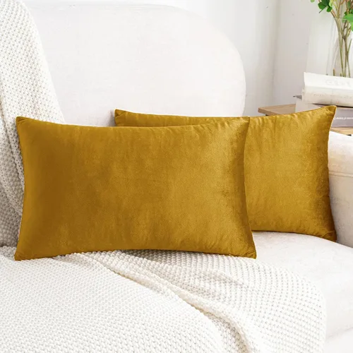 Vista 40 de HWY 50 fundas de almohada decorativas de terciopelo sólido para sofá, sala de estar. Ambar