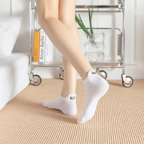Vista 5 de 10 pares de calcetines divertidos, lindos calcetines de tobillo bordados kawaii de algodón suave de corte bajo para mujer, talla única
