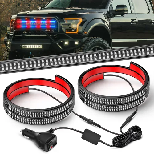 Vista 18 de Nilight 2 piezas de 24 pulgadas de tira de luces estroboscópicas para parrilla de camiones, 384 LED, luz de emergencia ámbar, flexible, intermitente