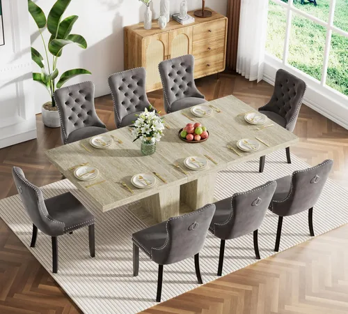 Vista 52 de Juego de mesa de comedor extensible marrón de 63 a 78.74 pulgadas para 4, juego de mesa de comedor de 5 piezas con 4 sillas, mesa de cocina