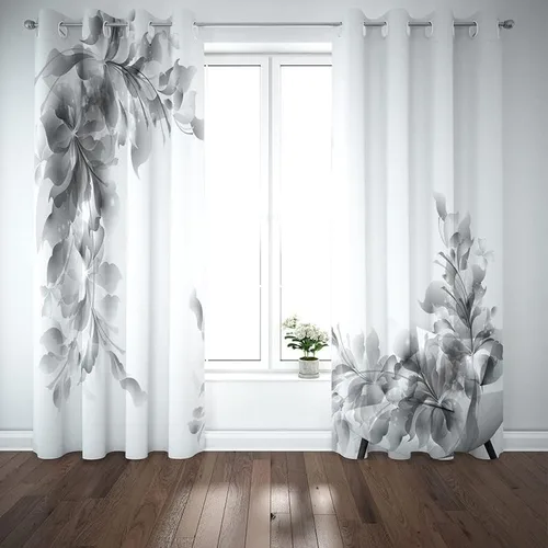Vista 2 de Cortinas de ventana, diseño de hojas 3D, juego de cortinas con ojales, cortinas de oscurecimiento con ojales, cortinas de ventana gris y blanco