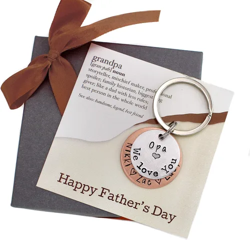 Vista 7 de Personalized Father's Day Keychain - Gift for Dad or Grandpa - Mixed Metal Key Chain
